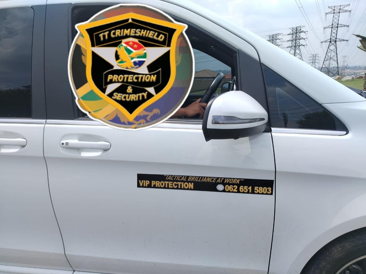 Vehicle decal — VIP Protection, with the control room number on display