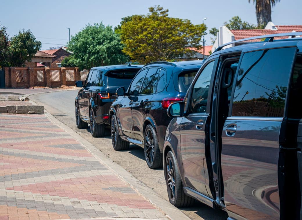 Convoy staged in a residential street